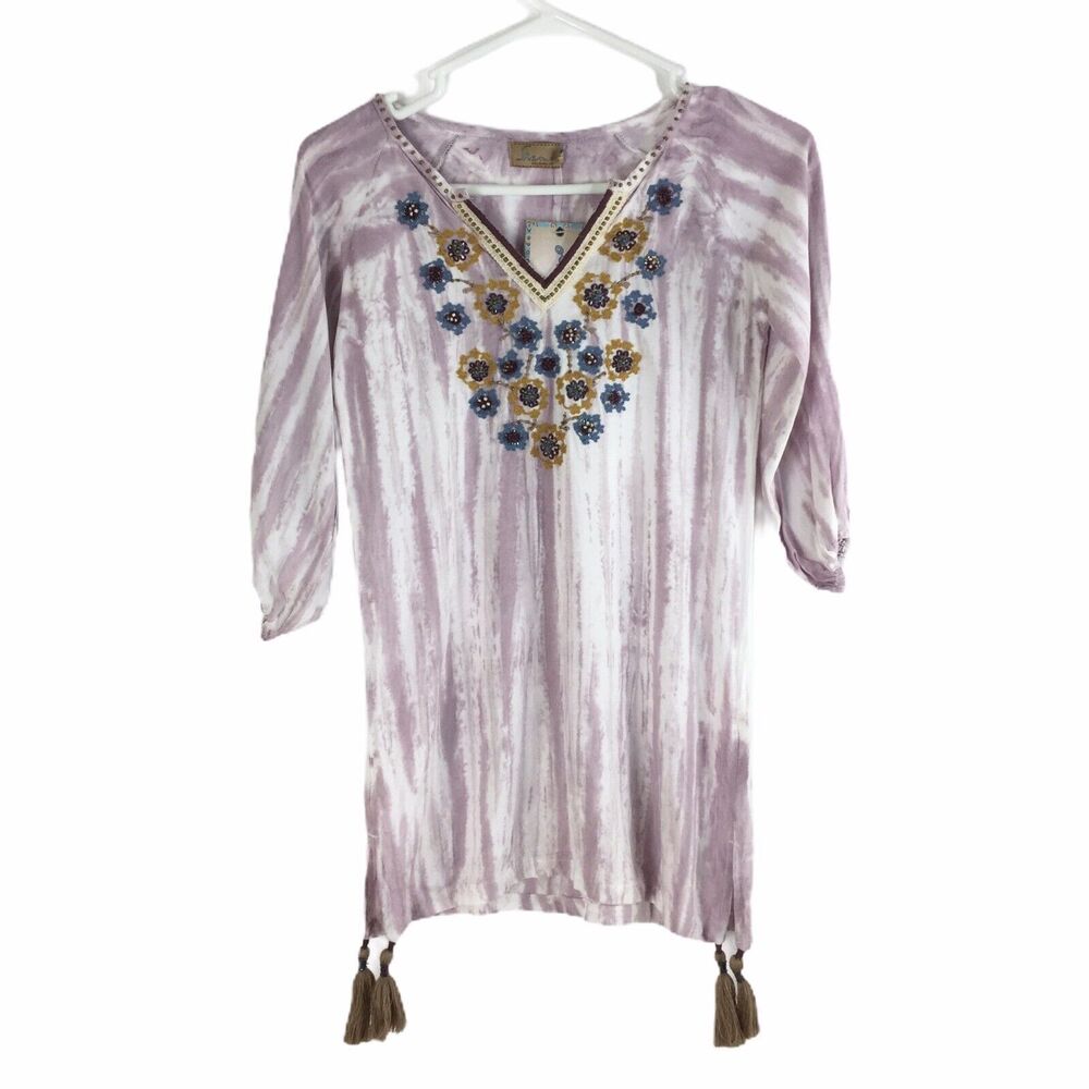 New Skemo Kids Secret Garden Mimi Dress Floral Print Tassel Hem Purple Sz M